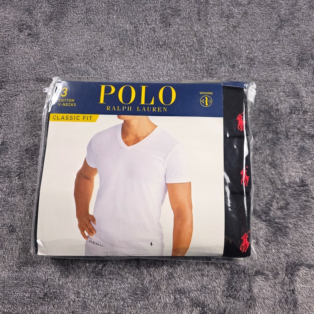 Polo Ralph Lauren Classic Fit V Neck Moisture Wicking T Shirt 3 Pack Mens M